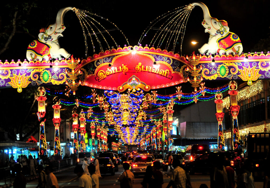 lighted festive street in singapore